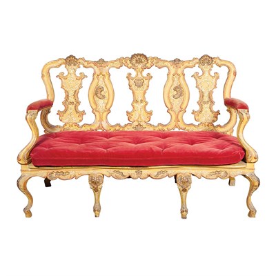 Lot 392 - Italian Rococo Style Carved, Painted and Caned...