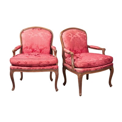 Lot 375 - Pair of Louis XV Beechwood Fauteuils a la...