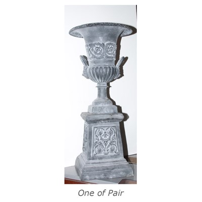 Lot 525 - Pair of Neoclassical Style Iron Urns on...