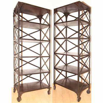 Lot 261 - Pair of Rustic Stained Wood and Metal Six-Tier...