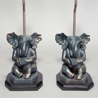 Lot 430 - Pair of Painted Metal Elephant-Form Lamps...