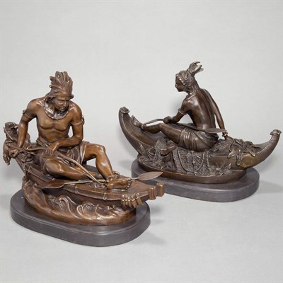 Lot 377 - Two Bronze Figures of Native Americans in...