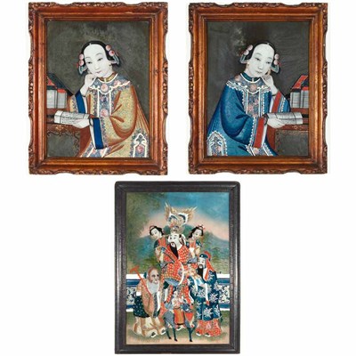 Lot 471 - Group of Three Framed Chinese Reverse...