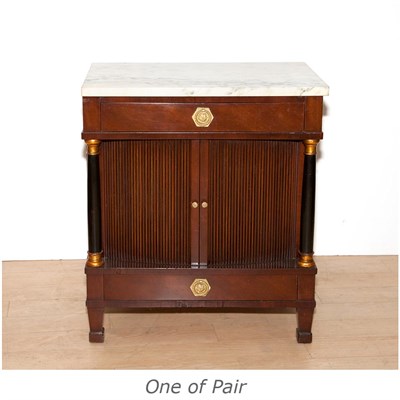Lot 373 - Pair of Empire Style Marble Top Mahogany Side...