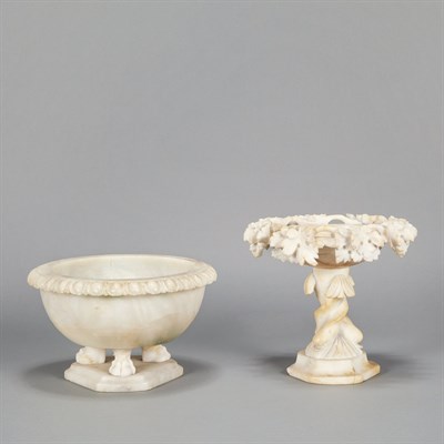 Lot 118 - Alabaster Leaf Carved Compote Height 8 1/2...
