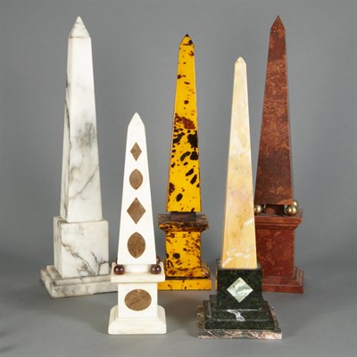 Lot 241 - Group of Five Hardstone Obelisks; And a Group...