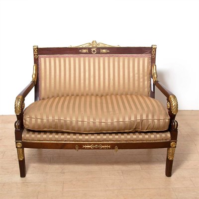 Lot 381 - Empire Style Parcel Gilt Mahogany Settee...