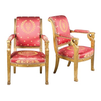 Lot 145 - Pair of Empire Gilt-Wood Fauteuils a la Reine...