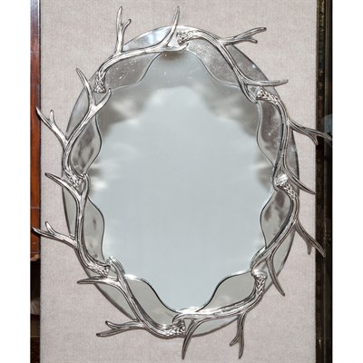 Lot 151 - Chromed Metal Horn Decorated Mirror Height 31...