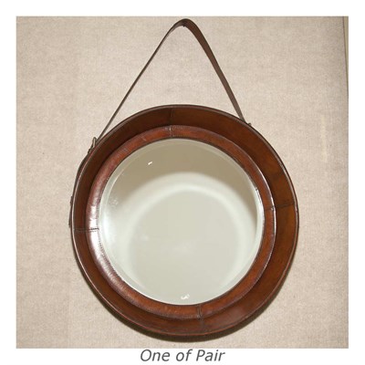 Lot 210 - Pair of Leather Mirrors and One Bracket...
