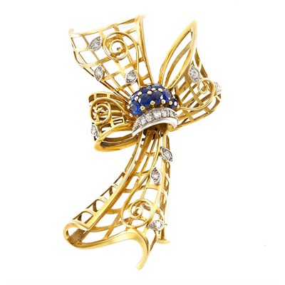 Lot 924 - Gold, Platinum, Sapphire and Diamond Clip-Brooch