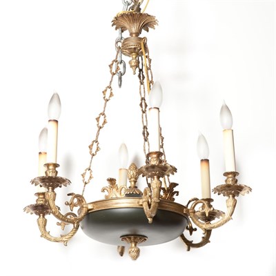 Lot 457 - Empire Style Gilt-Metal Six-Light Chandelier...