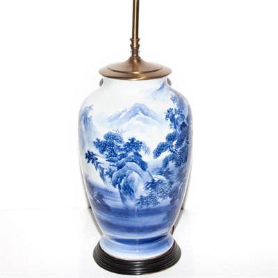 Lot 535 - Asian Blue and White Glazed Porcelain Lamp...