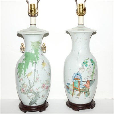 Lot 511 - Two Chinese Famille Rose Porcelain Lamps...
