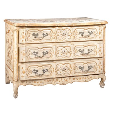 Lot 382 - Provincial Louis XV Painted and Parcel Gilt...