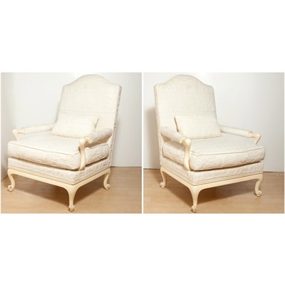 Lot 153 - Pair of Louis XV Style Painted and Upholstered...