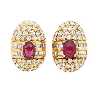 Lot 865 - Pair of Gold, Ruby and Diamond Earrings