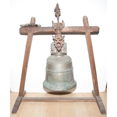 Lot 539 - Tibetan Bronze and Wood Bell Height 34 inches,...