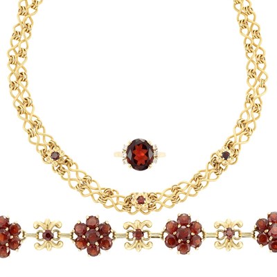 Lot 381 - Group of Gold, Garnet and Diamond Jewelry