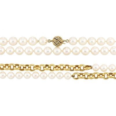 Lot 143 - Cultured Pearl and Gold Chain Necklace and Cultured Pearl Necklace