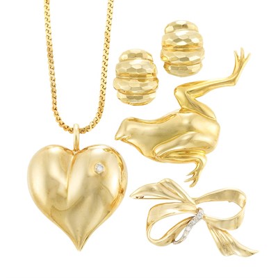 Lot 70 - Gold Frog Pin, Tiffany & Co., Angela Cummings, and Group of Gold and Diamond Jewelry