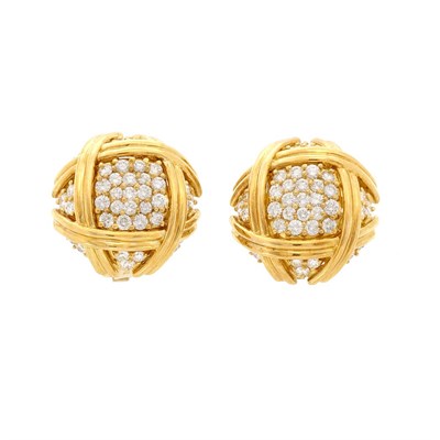 Lot 139 - Pair of Gold and Diamond Bombe Earclips, Hammerman Bros.
