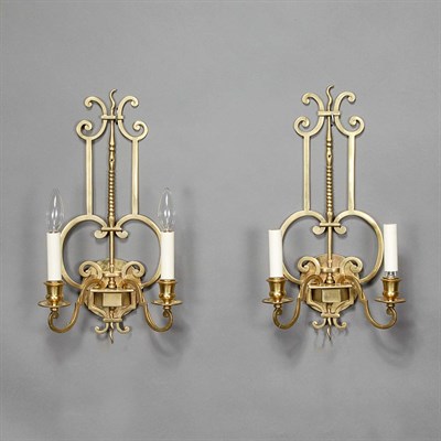 Lot 417 - Pair of Dutch Style Brass Two-Light Sconces...