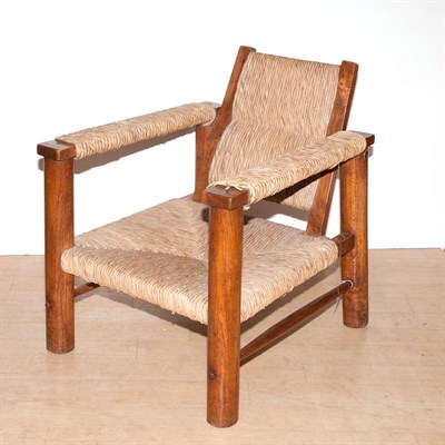 Lot 124 - Rustic Oak and Seagrass Lounge Chair