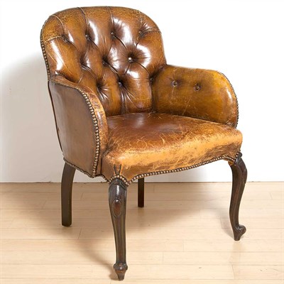 Lot 299 - Georgian Tufted Leather Stained Wood Armchair