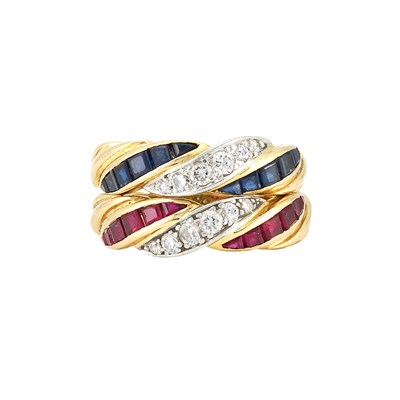 Lot 859 - Pair of Gold, Platinum, Diamond, Sapphire and Ruby Rings, Oscar Heyman Bros.