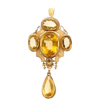 Lot 570 - Antique Gold and Citrine Pendant-Brooch