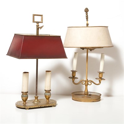 Lot 174 - Two Regency Style Brass Bouillotte Lamps...