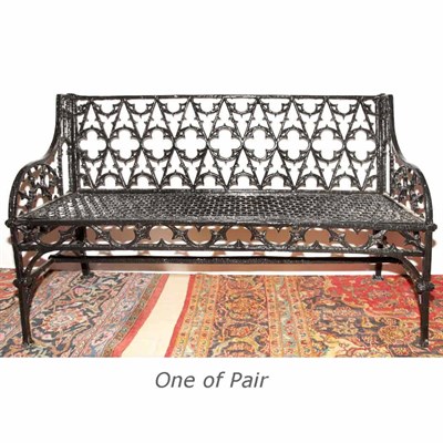 Lot 223 - Pair of Black Painted Iron Garden Benches...