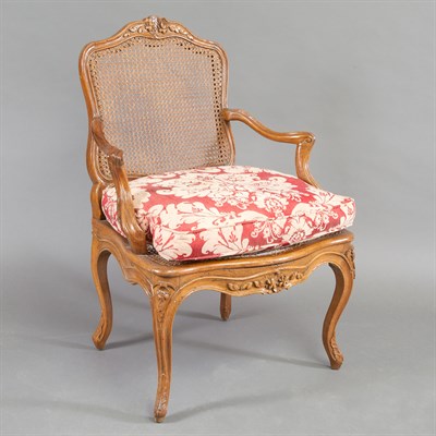 Lot 248 - Provincial Louis XV Style Caned Walnut Fauteuil