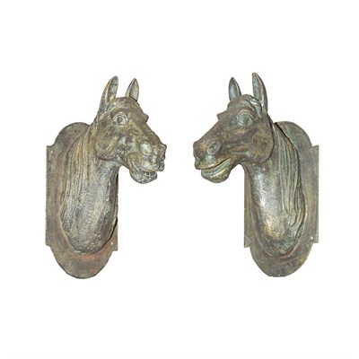 Lot 285 - Pair of Patinated-Metal Horse Heads Height 16...