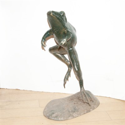 Lot 564 - Green Metal Leaping Frog-Form Garden Fountain...