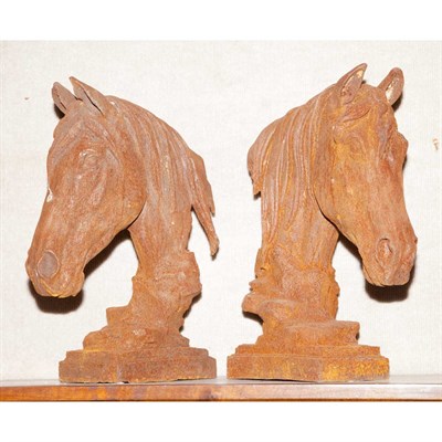 Lot 266 - Pair of Rusted Iron Horse Heads Height 17...