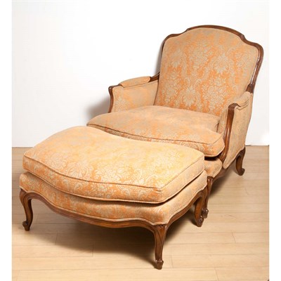Lot 268 - Louis XV Style Walnut Bergere and Ottoman en...