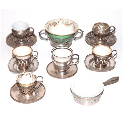 Lot 382 - Group of Porcelain Lined Silver Demitasse Cups...
