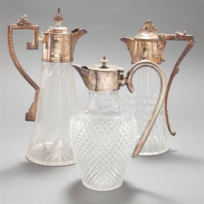 Lot 388 - Group of Six Silver Plate Mounted Ewers Height...