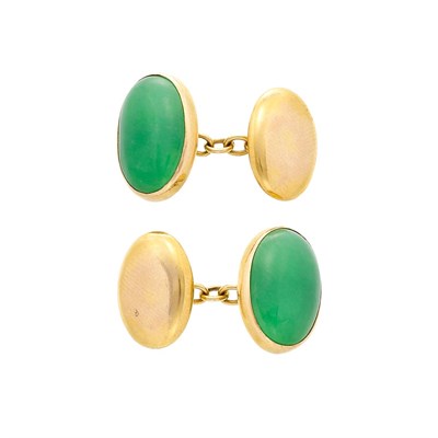 Lot 108 - Pair of Gold and Jade Cufflinks