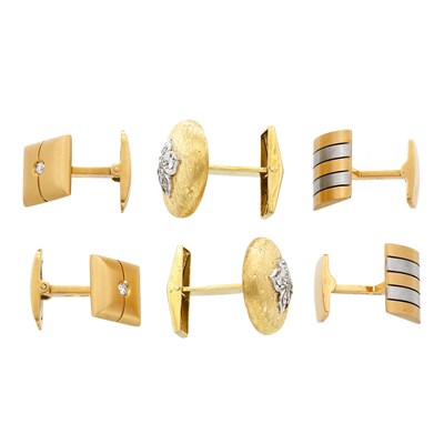 Lot 101 - Three Pairs of Gold and Diamond Cufflinks