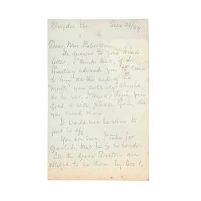 Lot 100 - NIGHTINGALE, FLORENCE Autograph letter signed....