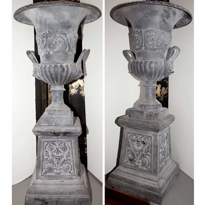 Lot 539 - Pair of Neoclassical Style Iron Garden Urns on...