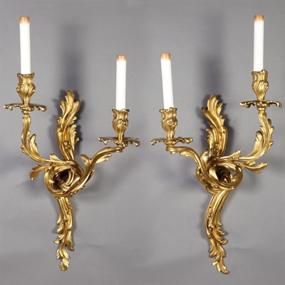 Lot 376 - Pair of Louis XV Style Gilt-Bronze Two-Light...