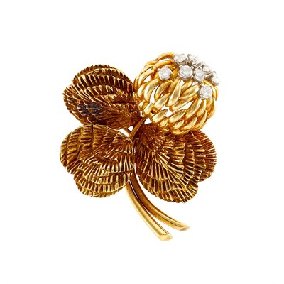 Lot 276 - Gold and Diamond Flower Clip-Brooch, Van Cleef & Arpels