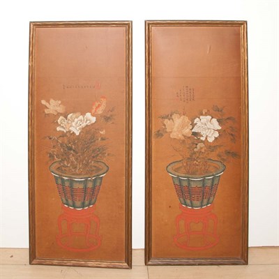 Lot 162 - Pair of Framed Chinese Paintings of Flowers...