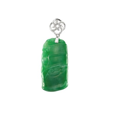 Lot 833 - White Gold, Carved Jade and Diamond Pendant