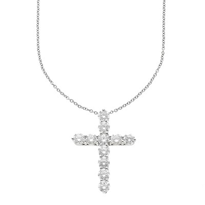 Lot 886 - Platinum and Diamond Cross Pendant with Chain, Tiffany & Co.