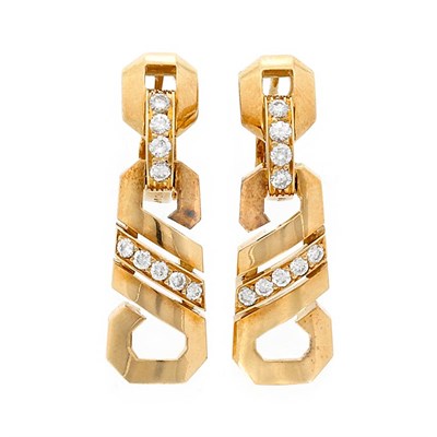 Lot 290 - Pair of Gold and Diamond Pendant-Earrings, Cartier, Paris